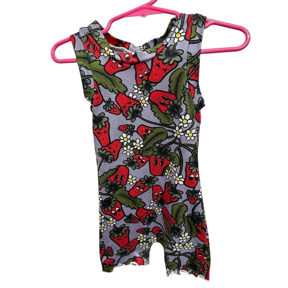 Handmade baby romper strawberry print ruffle legs size 12-18 months